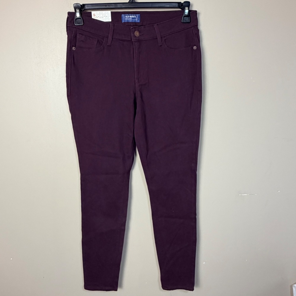 Old Navy Women Rockstar Super Skinny Pants 8 Burgundy Mid-Rise Stretch Plum